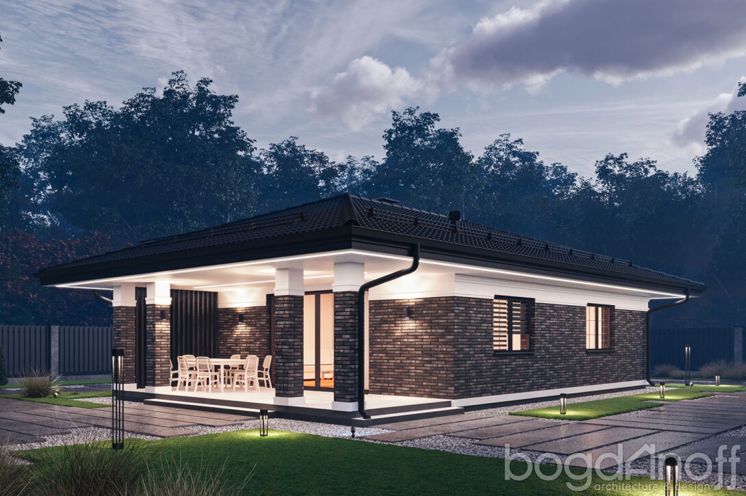 Комфортабельная спальня с современной мебелью в одноэтажном гостевом доме